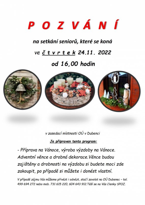 Setkání seniorů - vánoční dekorace