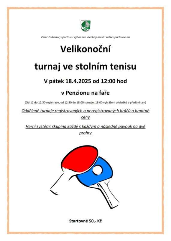 Velikonoční turnaj ve stolním tenisu