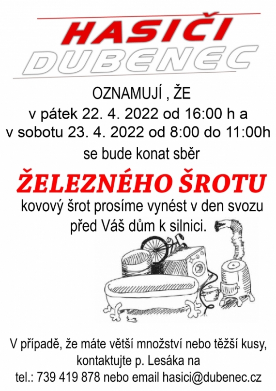 Sběr železného šrotu pro obce Dubenec, Litič a Nouzov